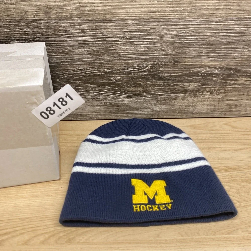 Michigan Hockey Hat Cap Beanie Blue White Nike Wolverines NCAA College Winter